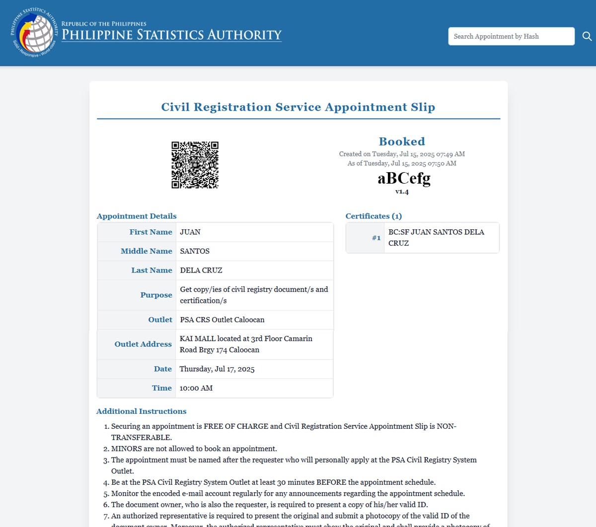 Downloading and printing the PSA online appointment confirmation slip